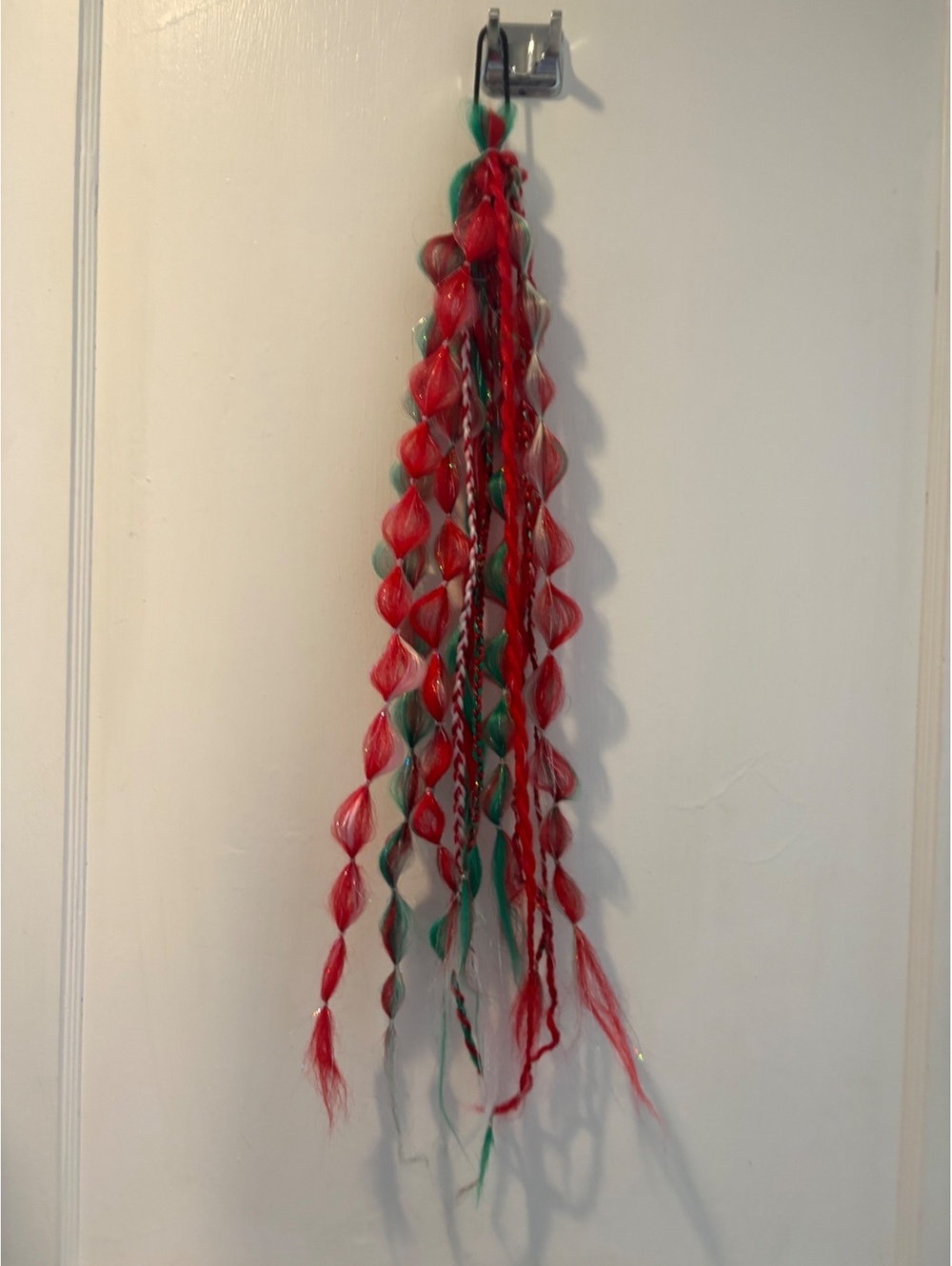 Red and green braided Ponytail Extension
